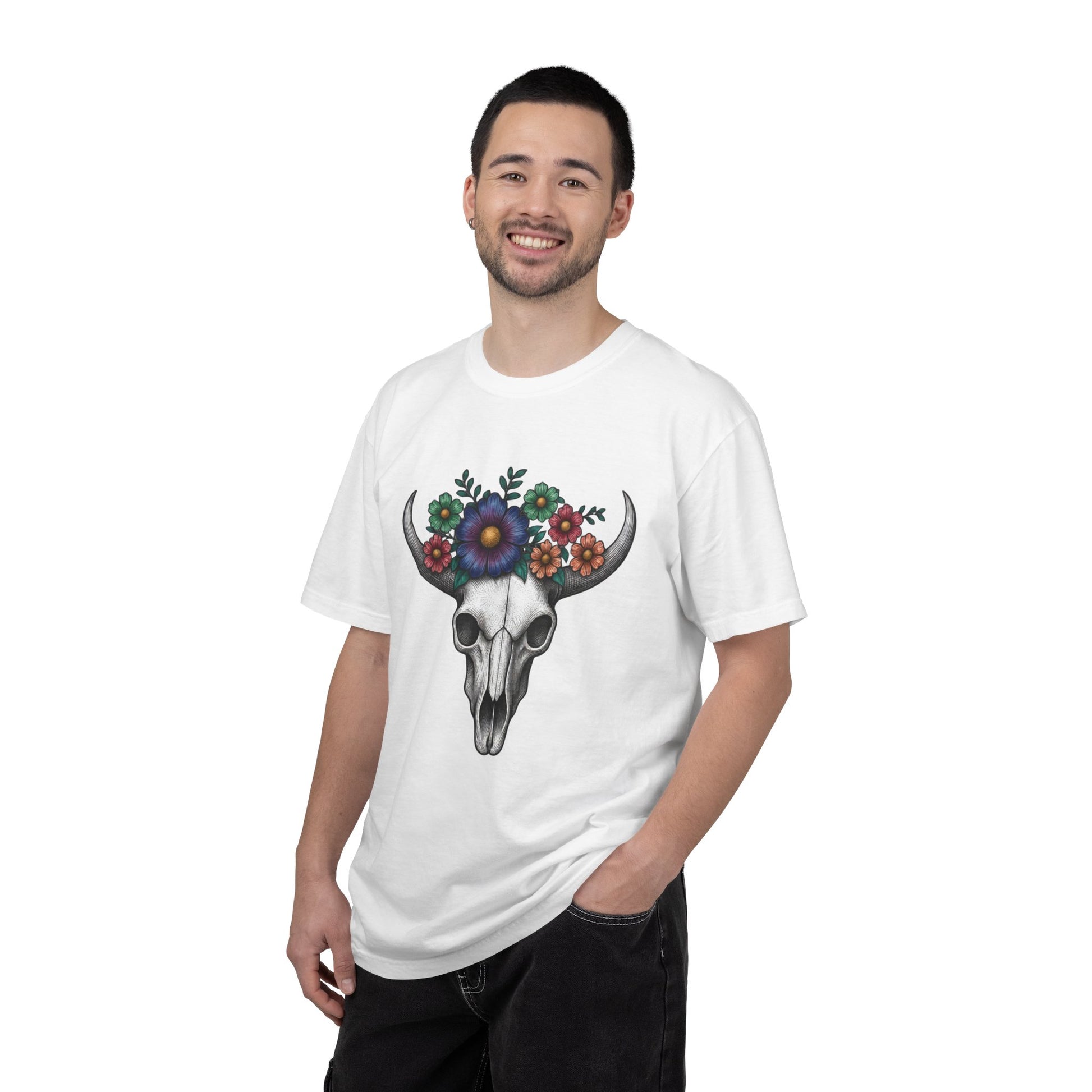 Floral Bull Skull Comfort Colors Tee | Western Boho Graphic Shir Printify
