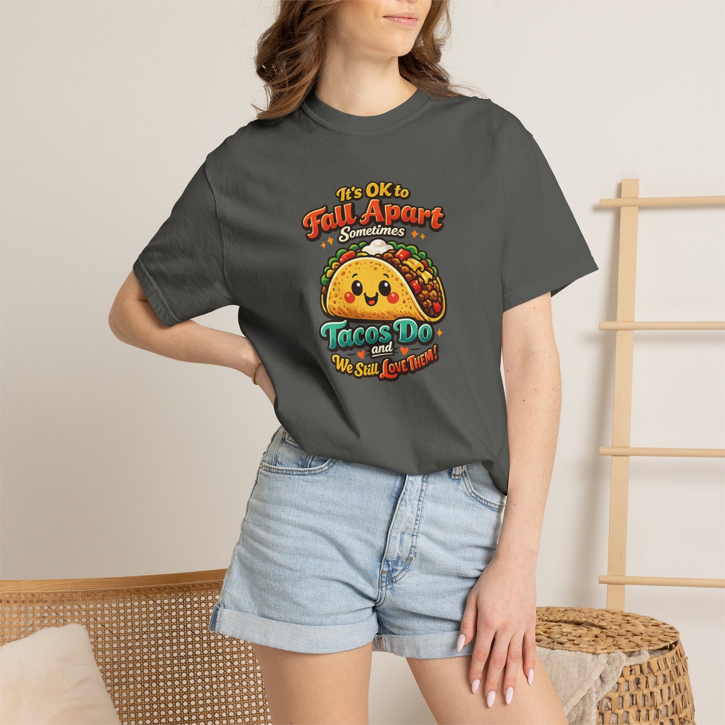 It's OK to Fall Apart" Funny Taco Shirt | Comfort Colors Mental Health Garment-Dyed Tee | Cute Taco Lover Gift Printify