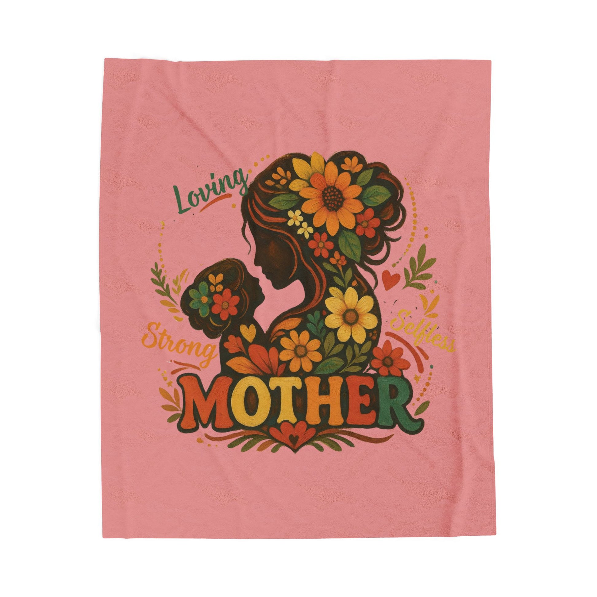 Vintage Floral Mother and Child Plush Blanket - Retro Aesthetic Mom Gift - Soft Autumn Tone Thro Printify