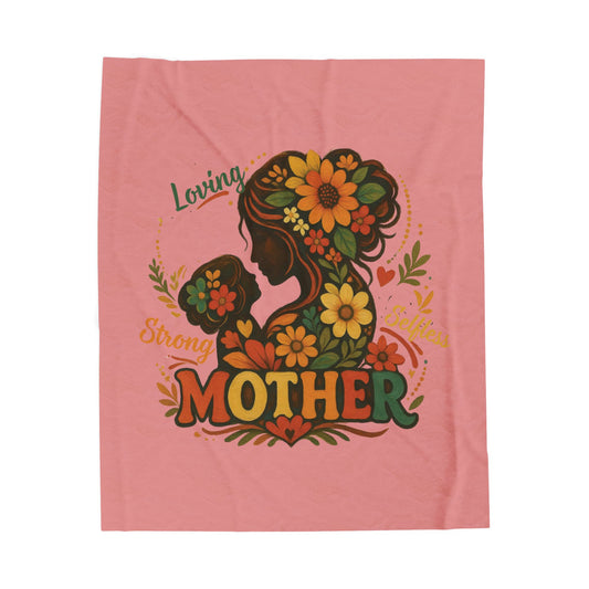 Vintage Floral Mother and Child Plush Blanket - Retro Aesthetic Mom Gift - Soft Autumn Tone Thro Printify