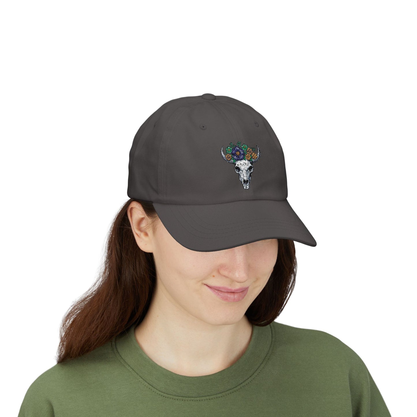 Floral Bull Skull Embroidered Dad Hat | Western Desert Boho Baseball Cap Printify