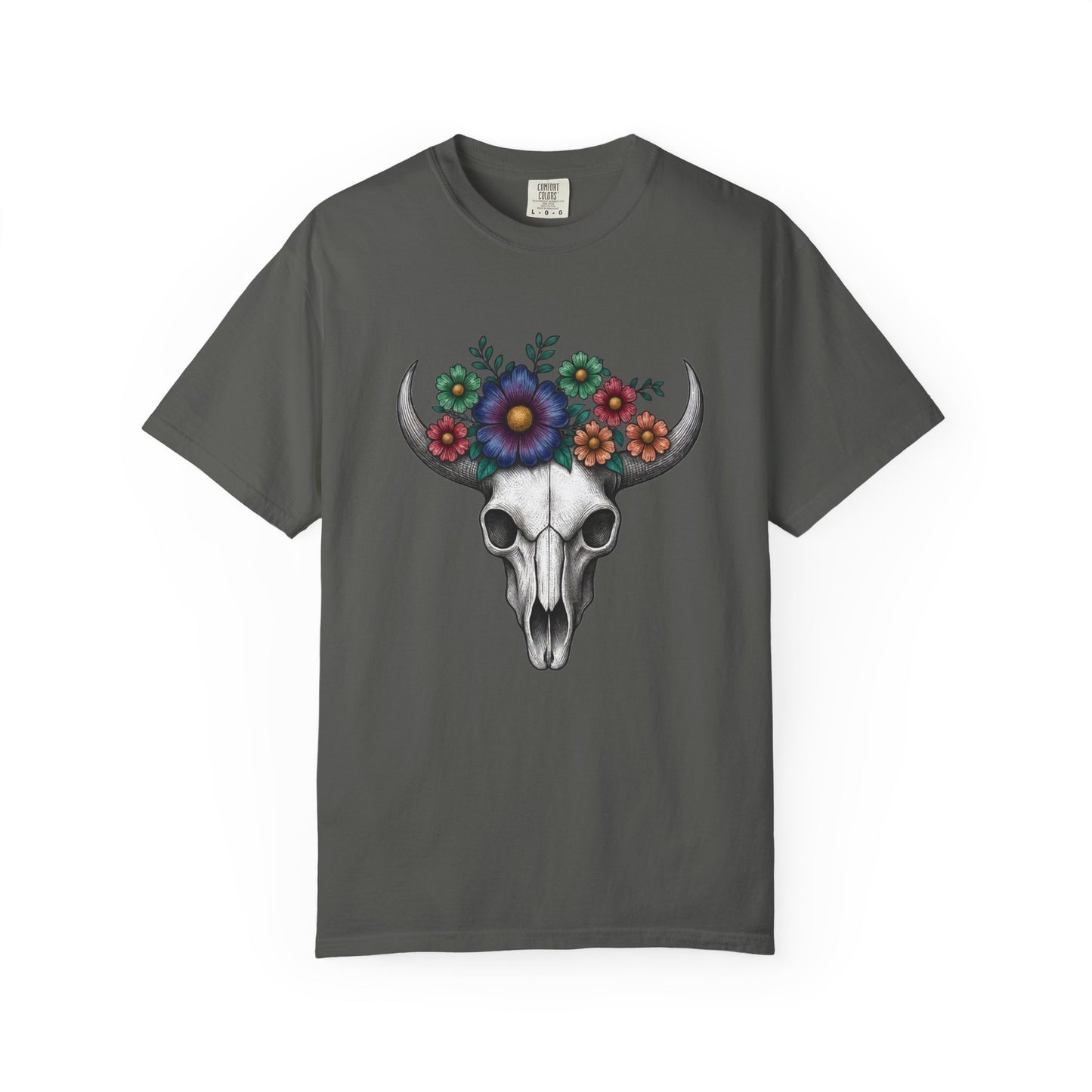 Floral Bull Skull Comfort Colors Tee | Western Boho Graphic Shir Printify