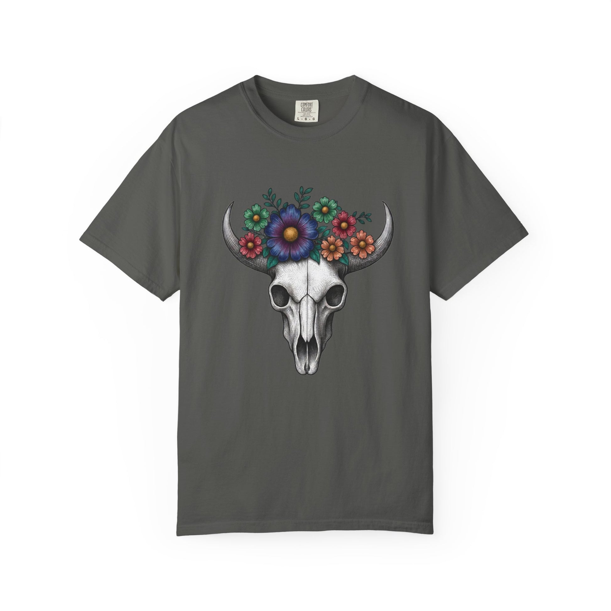 Floral Bull Skull Comfort Colors Tee | Western Boho Graphic Shir Printify