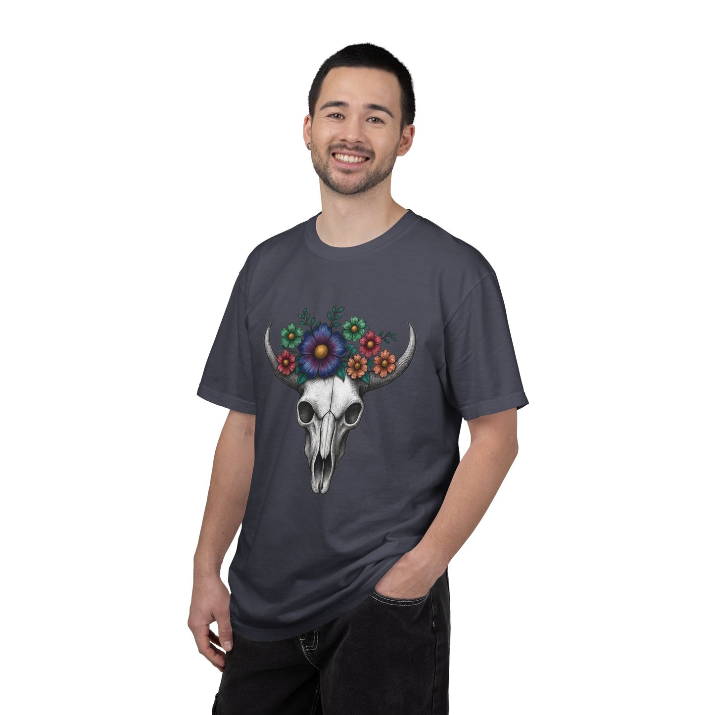 Floral Bull Skull Comfort Colors Tee | Western Boho Graphic Shir Printify
