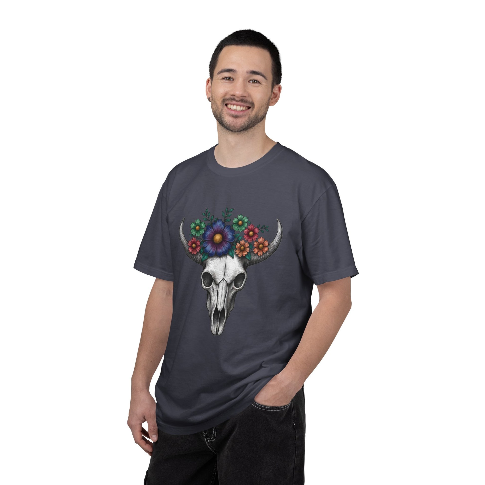 Floral Bull Skull Comfort Colors Tee | Western Boho Graphic Shir Printify