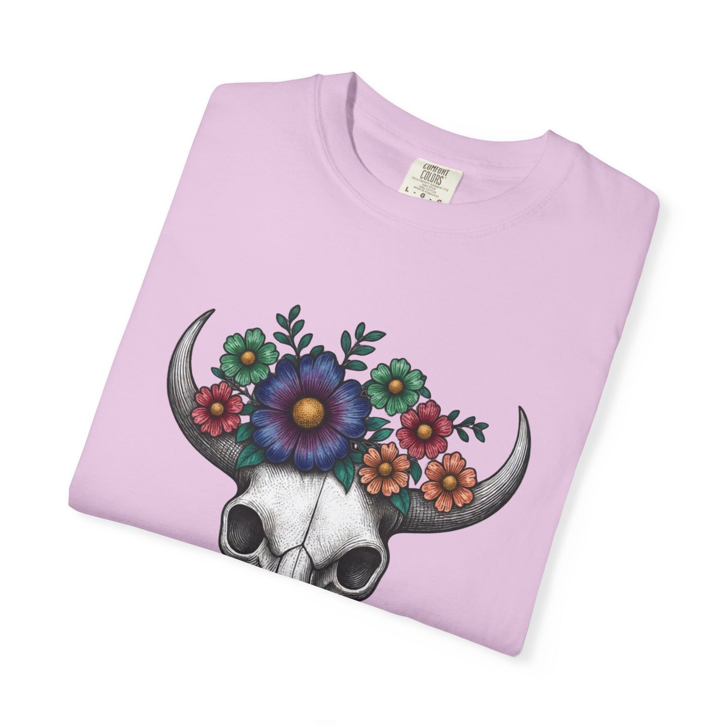 Floral Bull Skull Comfort Colors Tee | Western Boho Graphic Shir Printify
