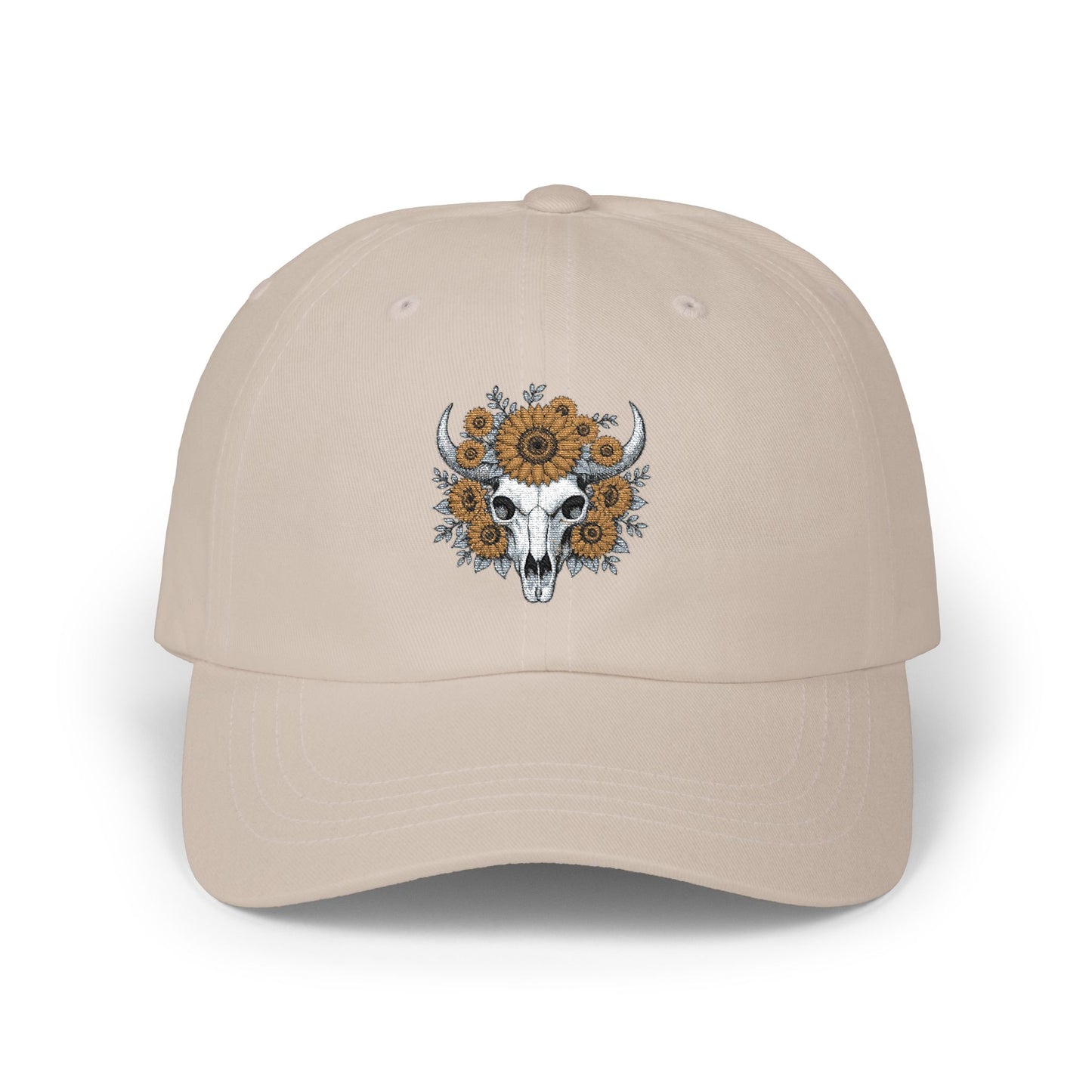 Sunflower Bull Skull Embroidered Dad Hat | Western Boho Floral Ca Printify