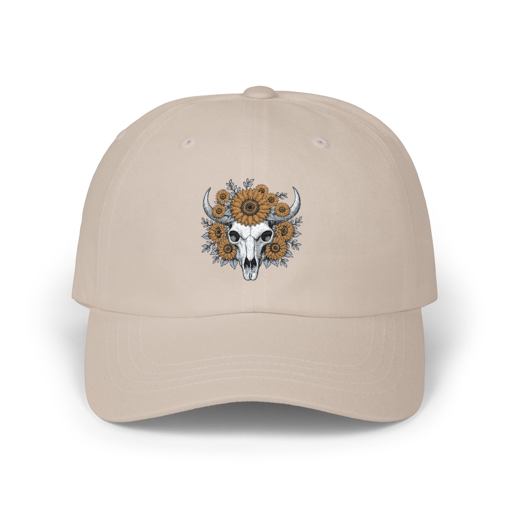 Sunflower Bull Skull Embroidered Dad Hat | Western Boho Floral Ca Printify