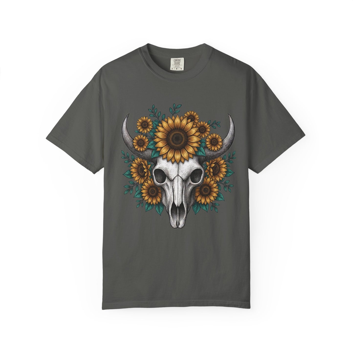 Sunflower Bull Skull Comfort Colors Tee | Western Boho Graphic Shirt Printify