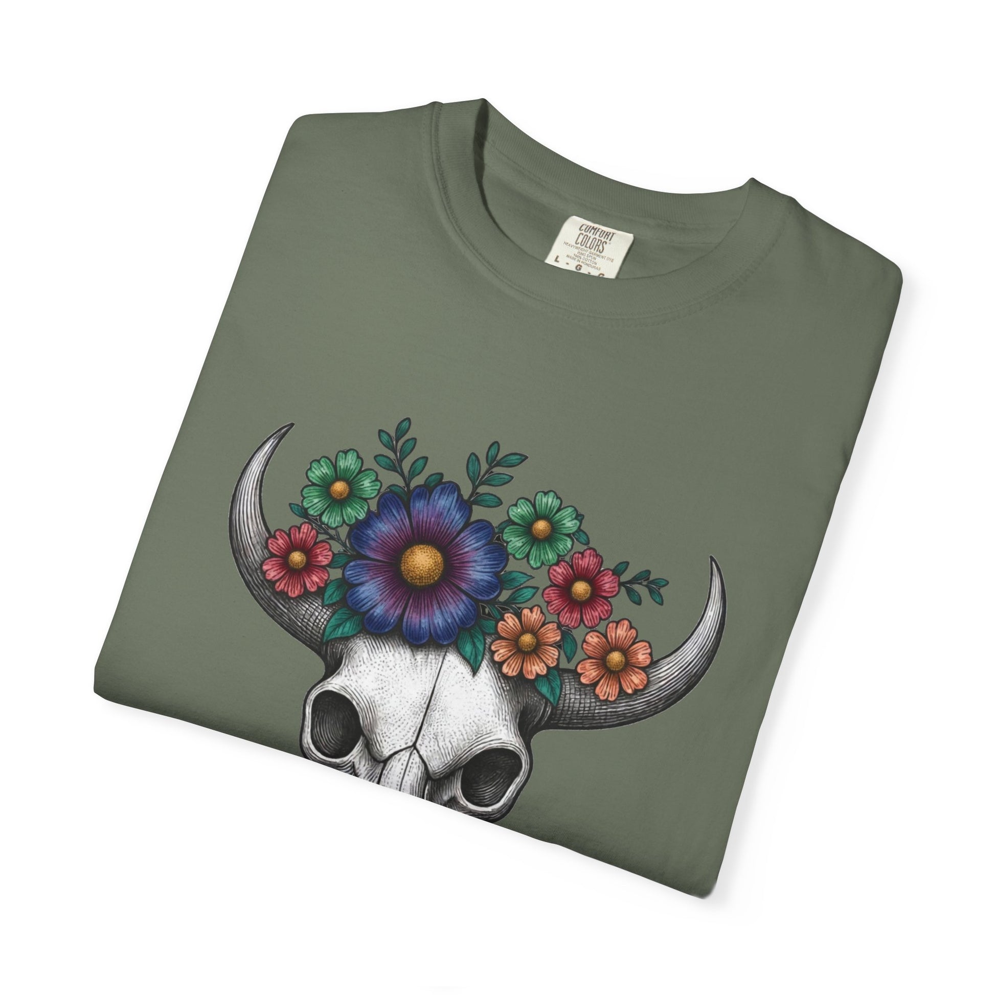 Floral Bull Skull Comfort Colors Tee | Western Boho Graphic Shir Printify