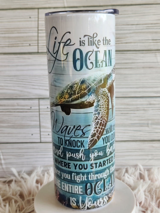 Life is Like an Ocean Turtle 20oz Tumbler – Double-Wall Insulated, BPA-Free with Clear Lid & Straw"