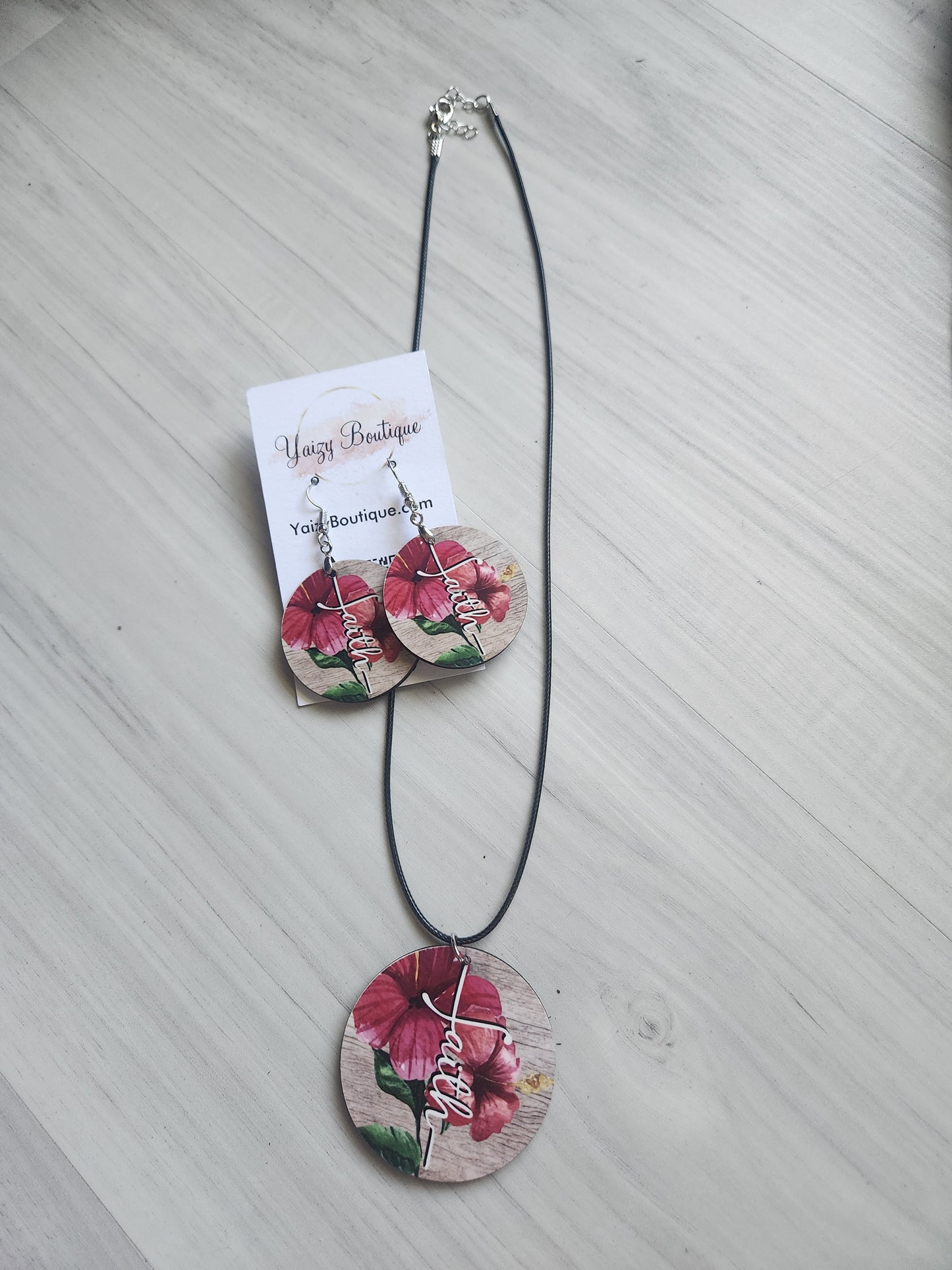 Red Hibiscus Flower. Handmade necklace and Earring set