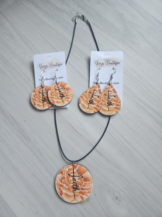 Orange blooming flower handmade necklace earrings set