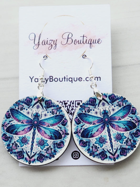 Mandala Dragonfly Handmade Earrings