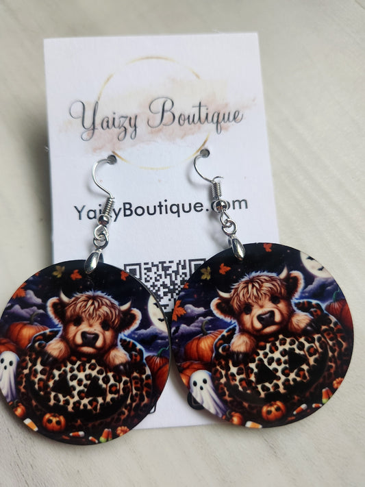 Highland Cow Halloween Handmade Earrings