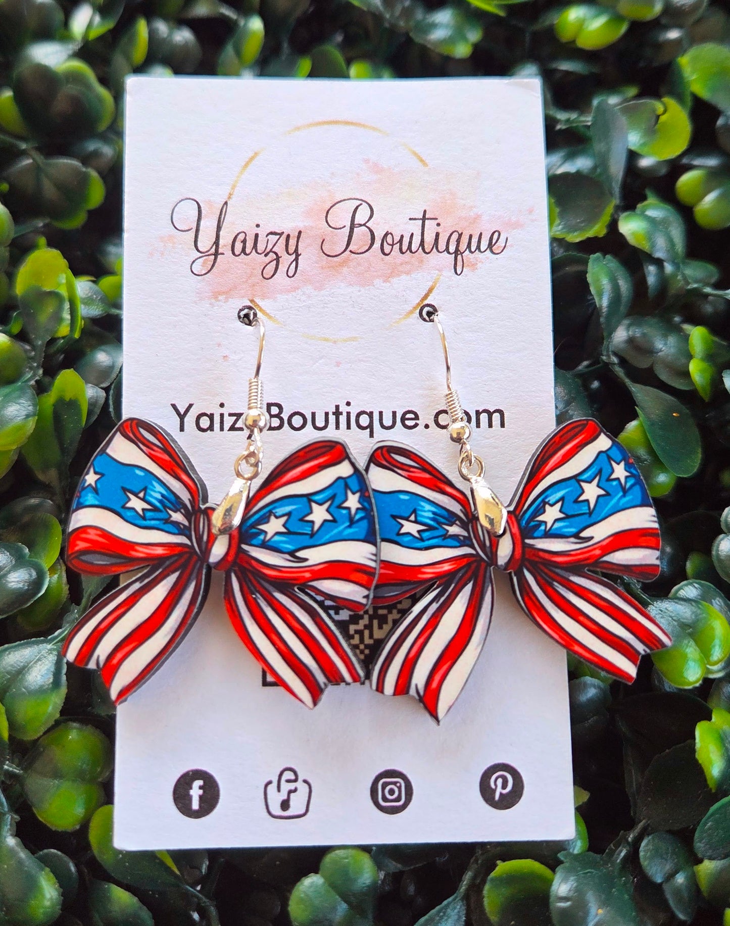 Handmade American Flag Bow Earrings Yaizy Boutique