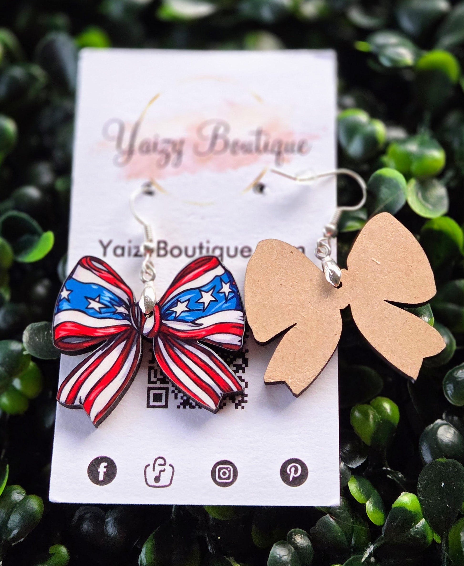 Handmade American Flag Bow Earrings Yaizy Boutique