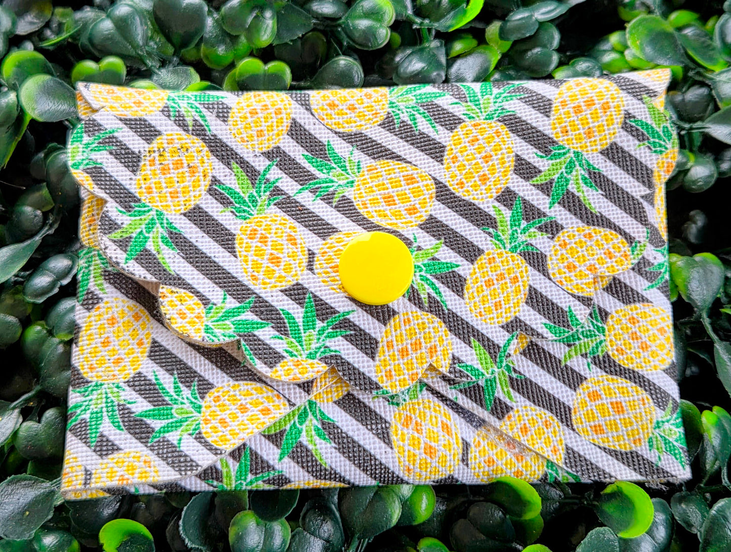 Handmade Mini Wallet – Pineapple Print Faux Leather Card Holder | Small Bifold Pouch Yaizy Boutique