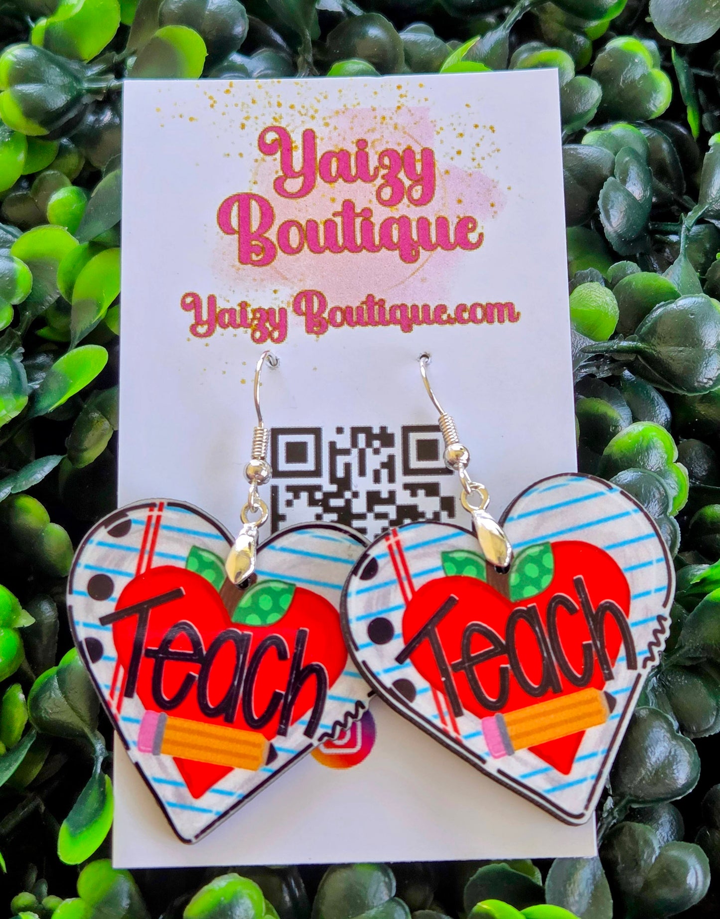 Colorful Heart-Shaped "Teach" Earrings by Yaizy Boutique Yaizy Boutique