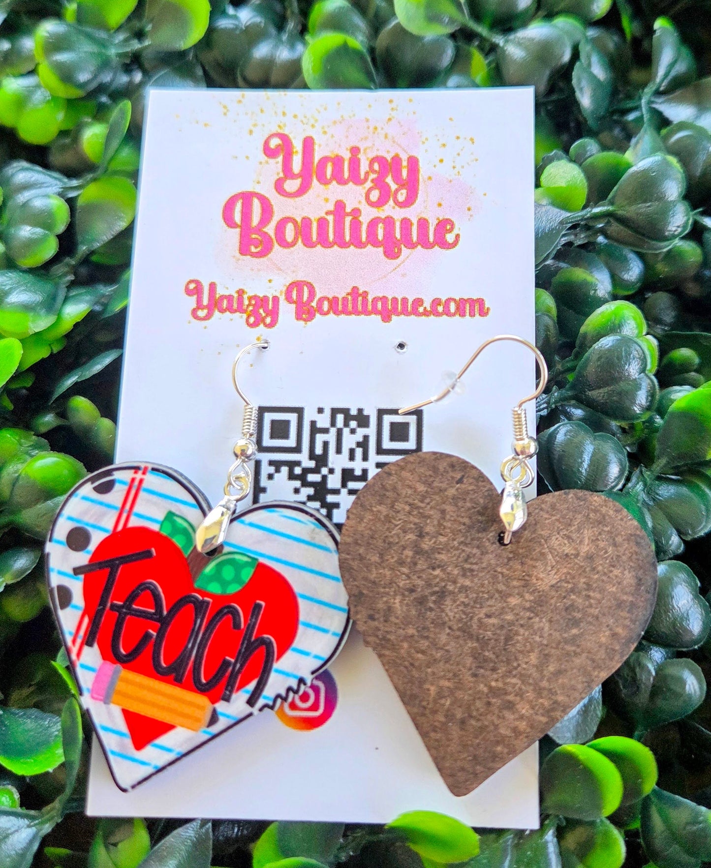 Colorful Heart-Shaped "Teach" Earrings by Yaizy Boutique Yaizy Boutique