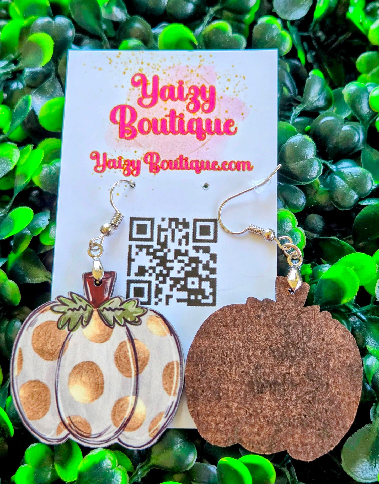 Handmade White Pumpkin Earrings with Gold Polka Dots – Fall MDF Wood Earrings Yaizy Boutique