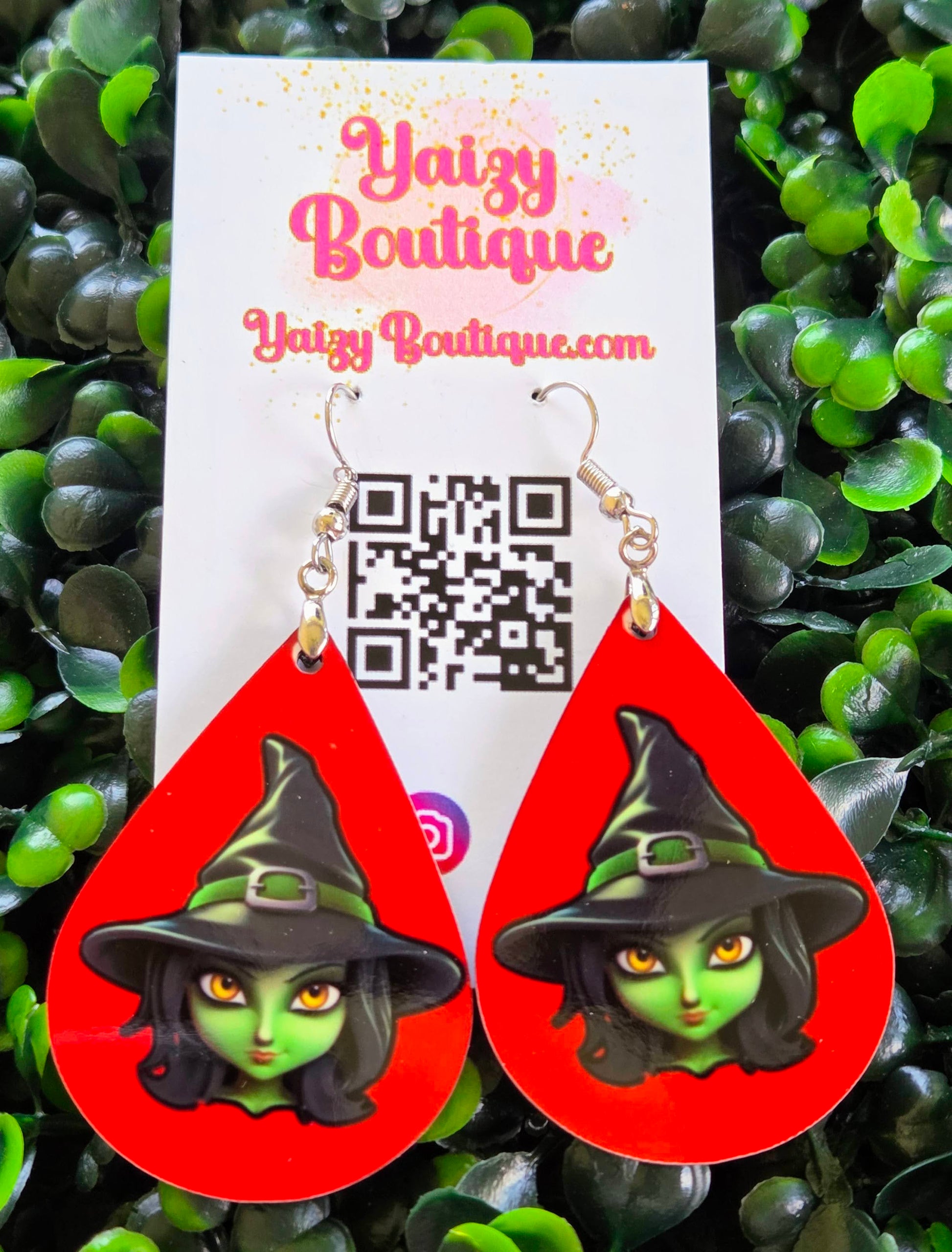 Witch Emoji Halloween Earrings – Handmade Red Teardrop Spooky Jewelry Yaizy Boutique