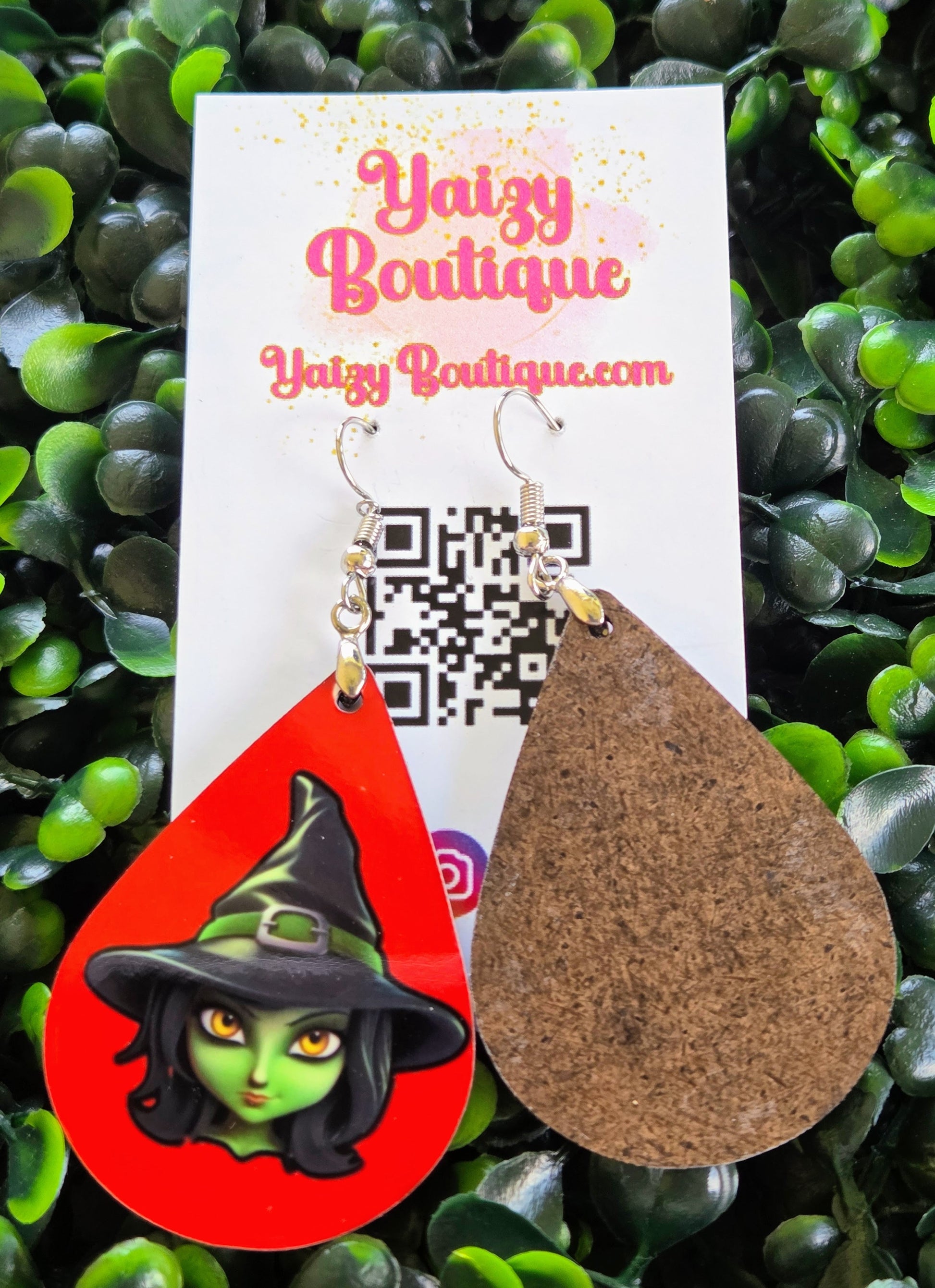 Witch Emoji Halloween Earrings – Handmade Red Teardrop Spooky Jewelry Yaizy Boutique