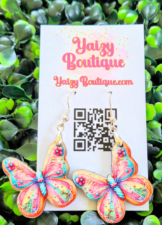 Handmade Colorful Butterfly Earrings – MDF Wood Lightweight Jewelry – Floral Teardrop Dangles Yaizy Boutique