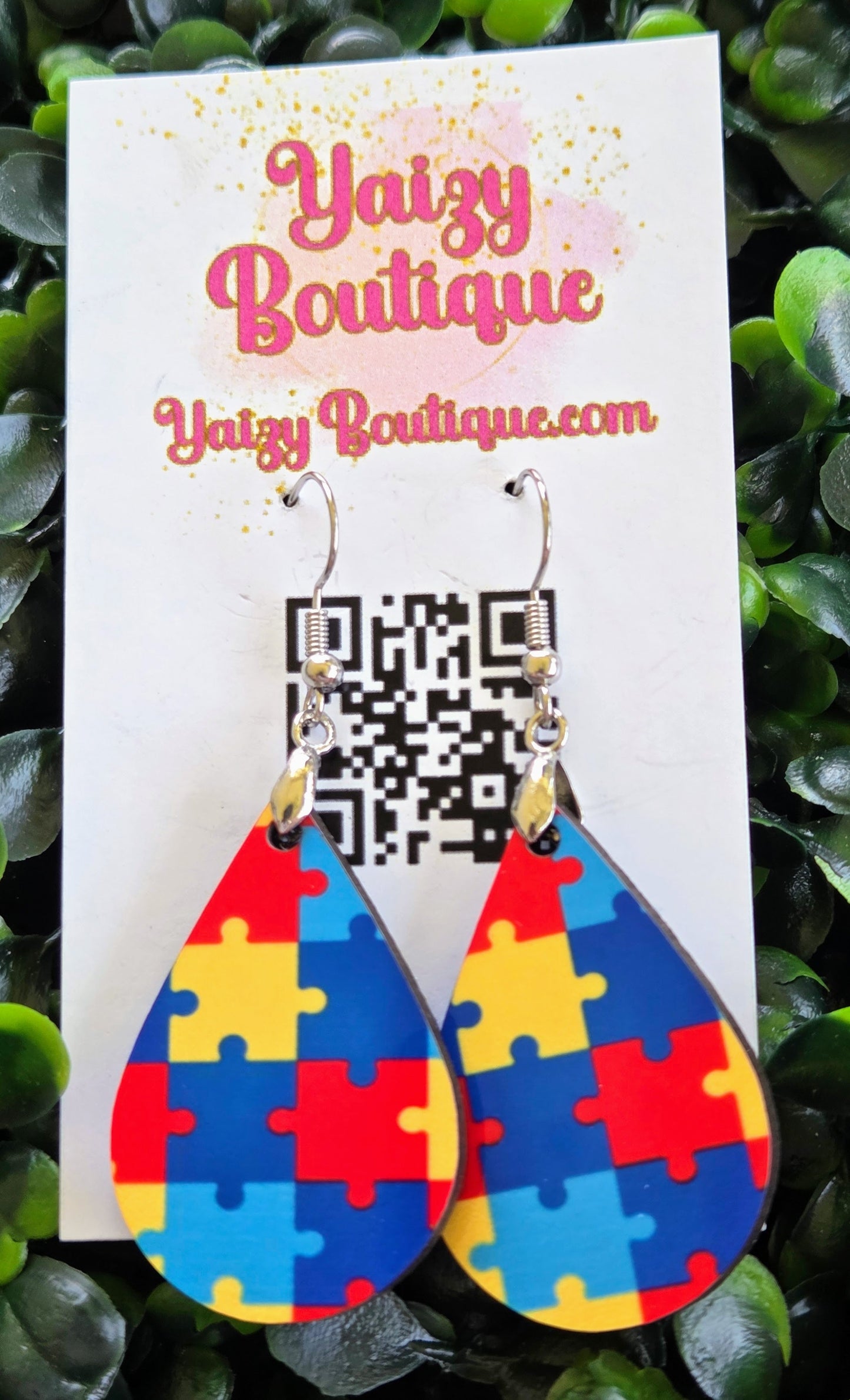 Handmade Puzzle Piece Teardrop Earrings – Colorful Autism Awareness Jewelry Yaizy Boutique