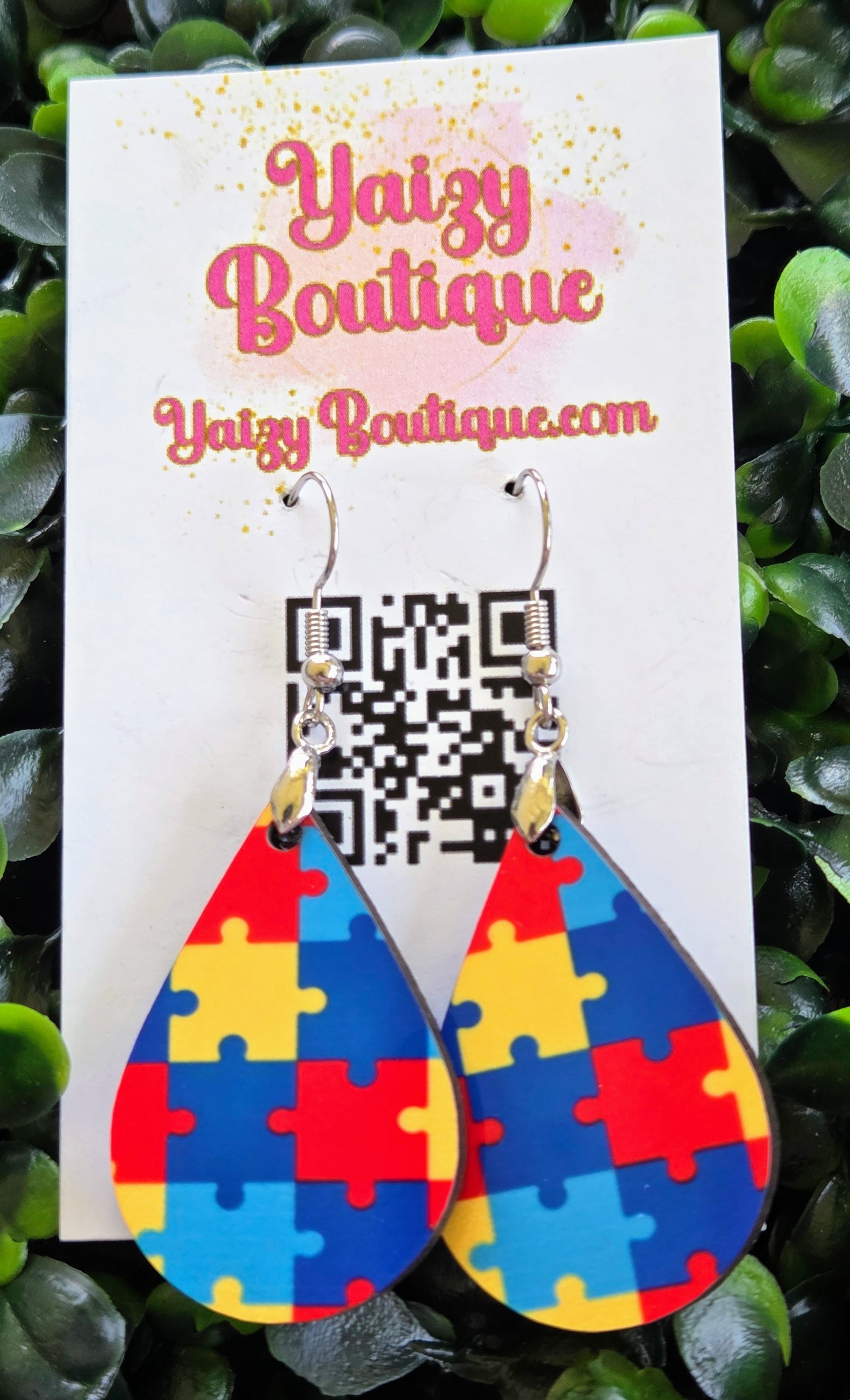 Handmade Puzzle Piece Teardrop Earrings – Colorful Autism Awareness Jewelry Yaizy Boutique