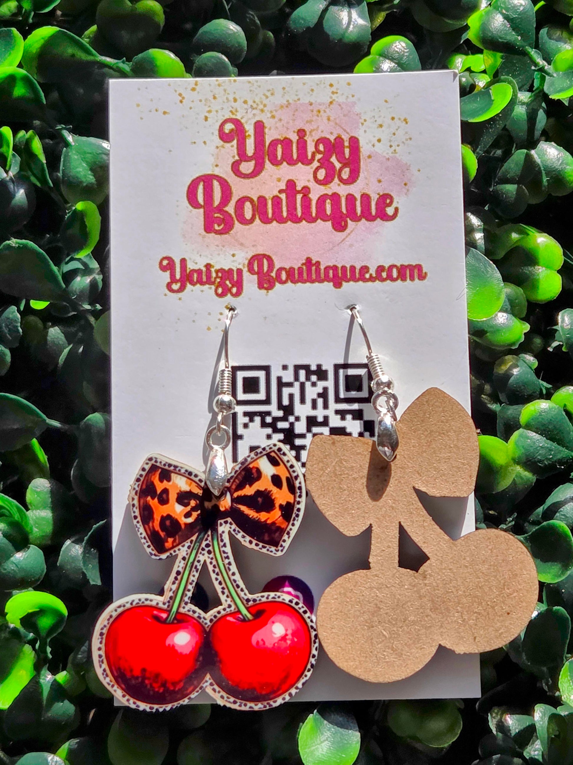 Retro Cherry Earrings with Leopard Bow – Handmade Statement Jewelry Yaizy Boutique