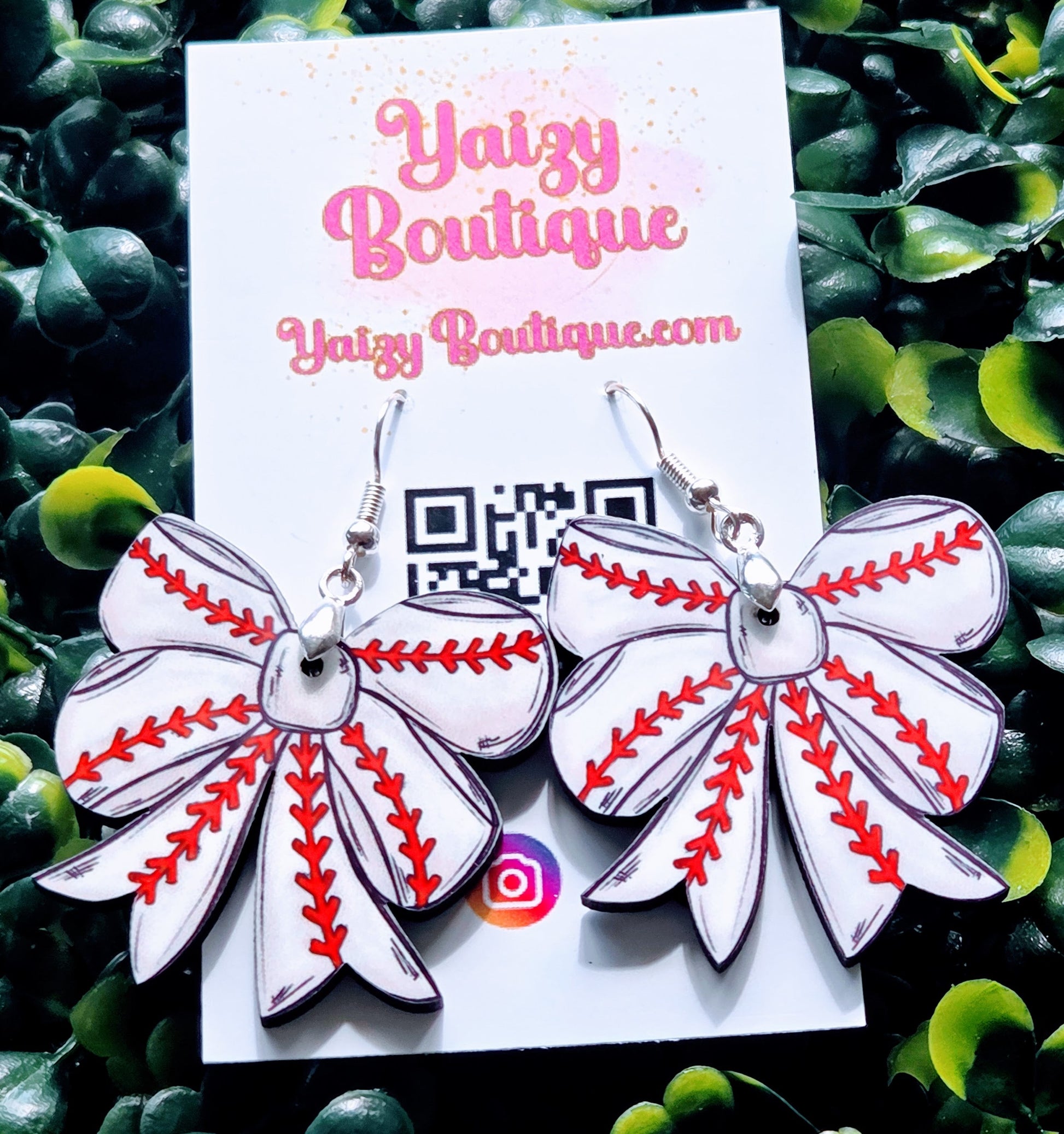 Handmade Baseball Bow Earrings – MDF Wood | Lightweight Sports Jewelry Yaizy Boutique