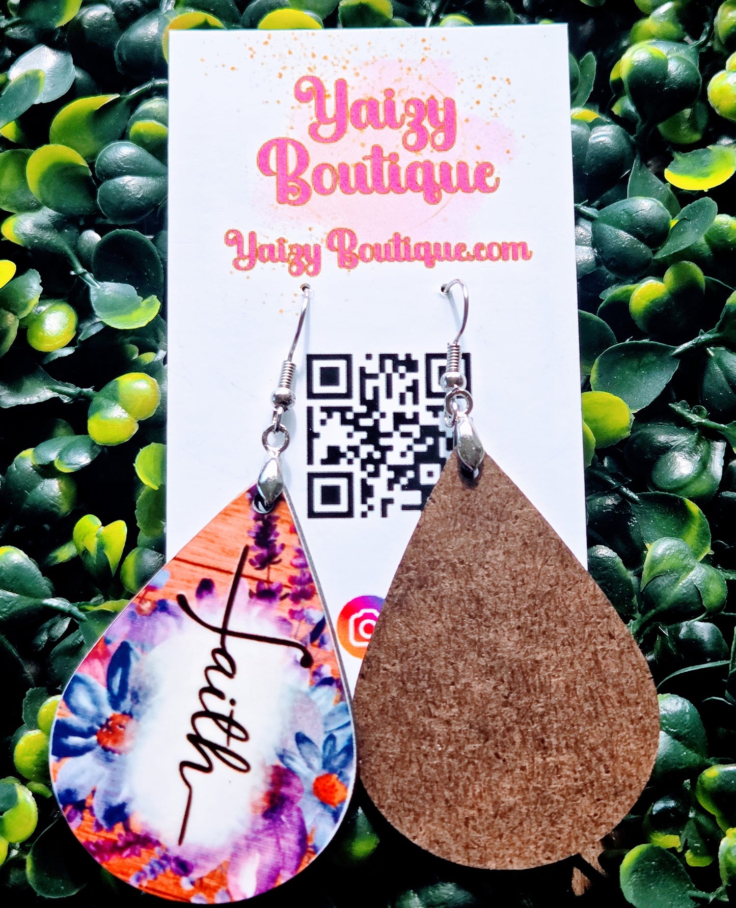 Faith Floral Teardrop Earrings – Handmade MDF Wood | Inspirational Jewelry Yaizy Boutique