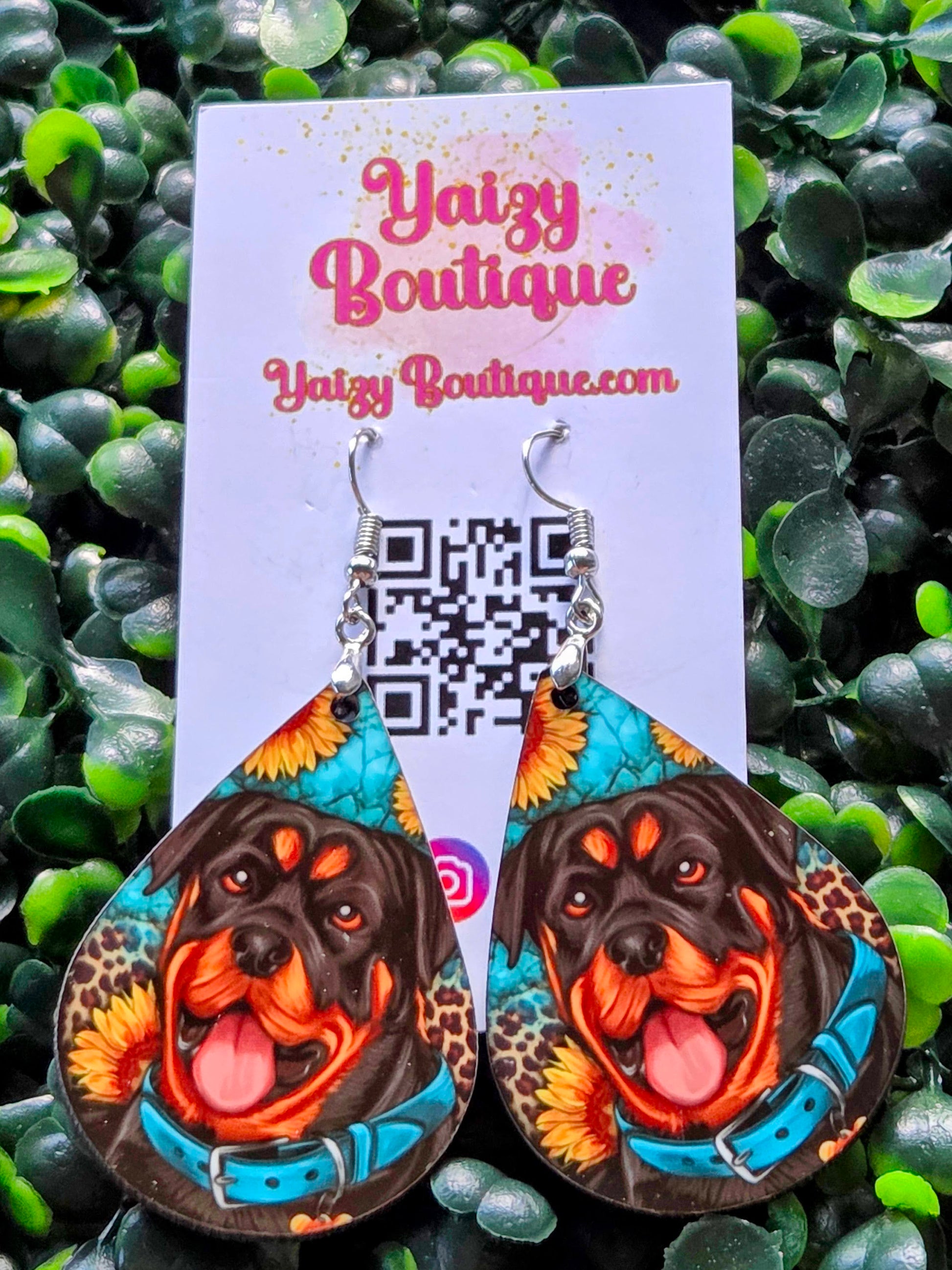 Rottweiler Sunflower Earrings – Handmade Dog Lover Teardrop Jewelry Yaizy Boutique