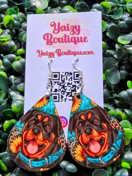 Rottweiler Sunflower Earrings – Handmade Dog Lover Teardrop Jewelry Yaizy Boutique