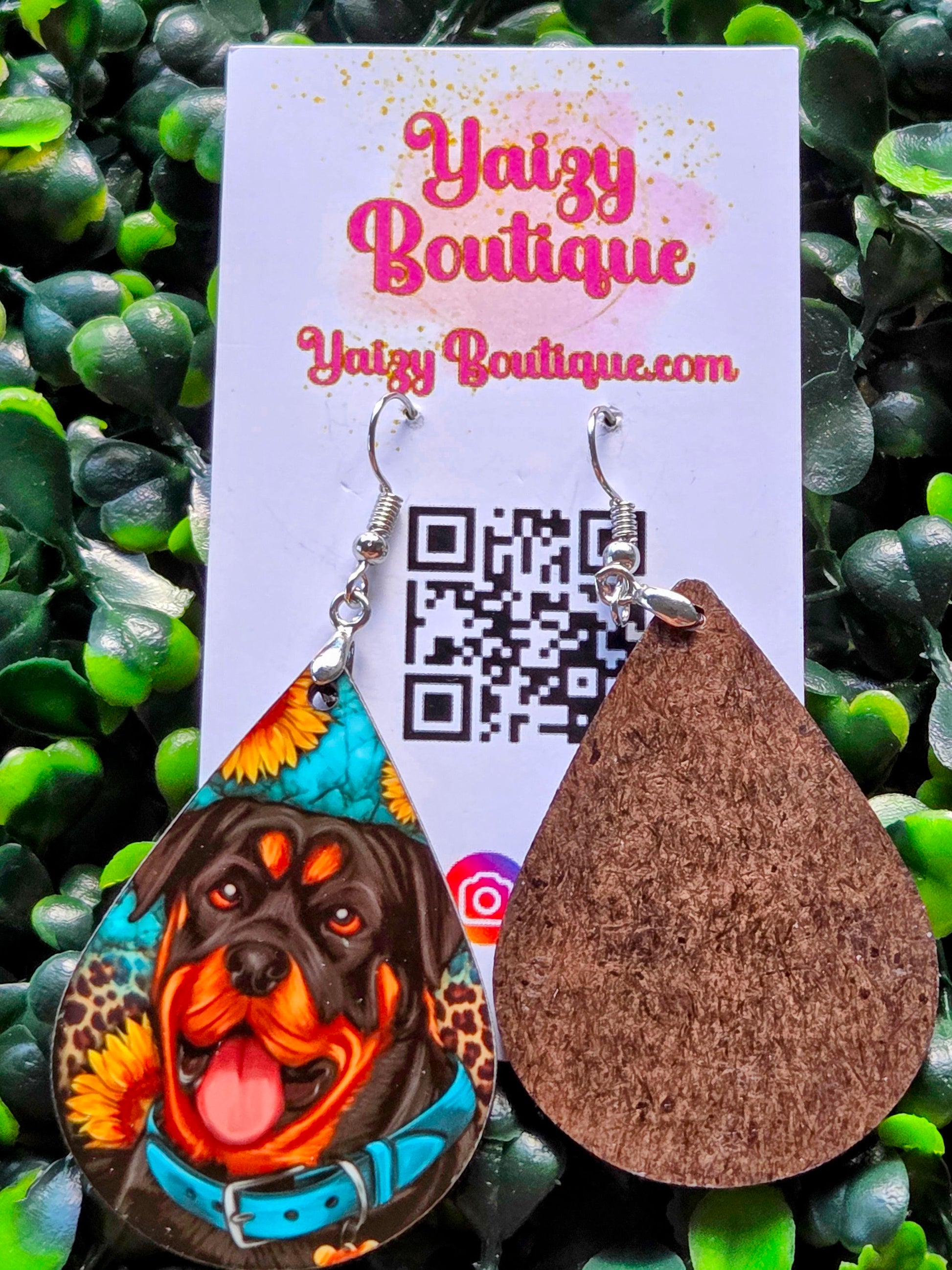 Rottweiler Sunflower Earrings – Handmade Dog Lover Teardrop Jewelry Yaizy Boutique
