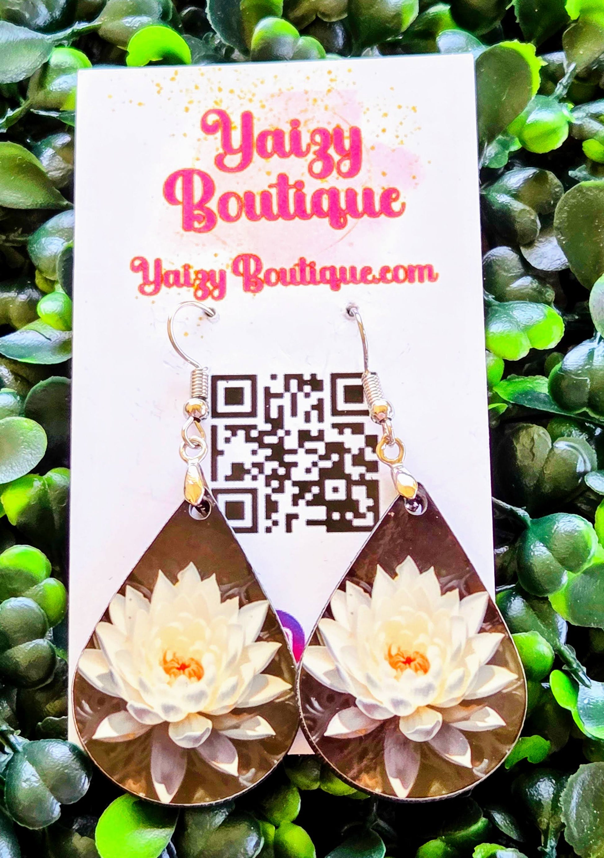 White Lotus Flower Teardrop Earrings – Handmade Lightweight Dangle Jewelry Yaizy Boutique