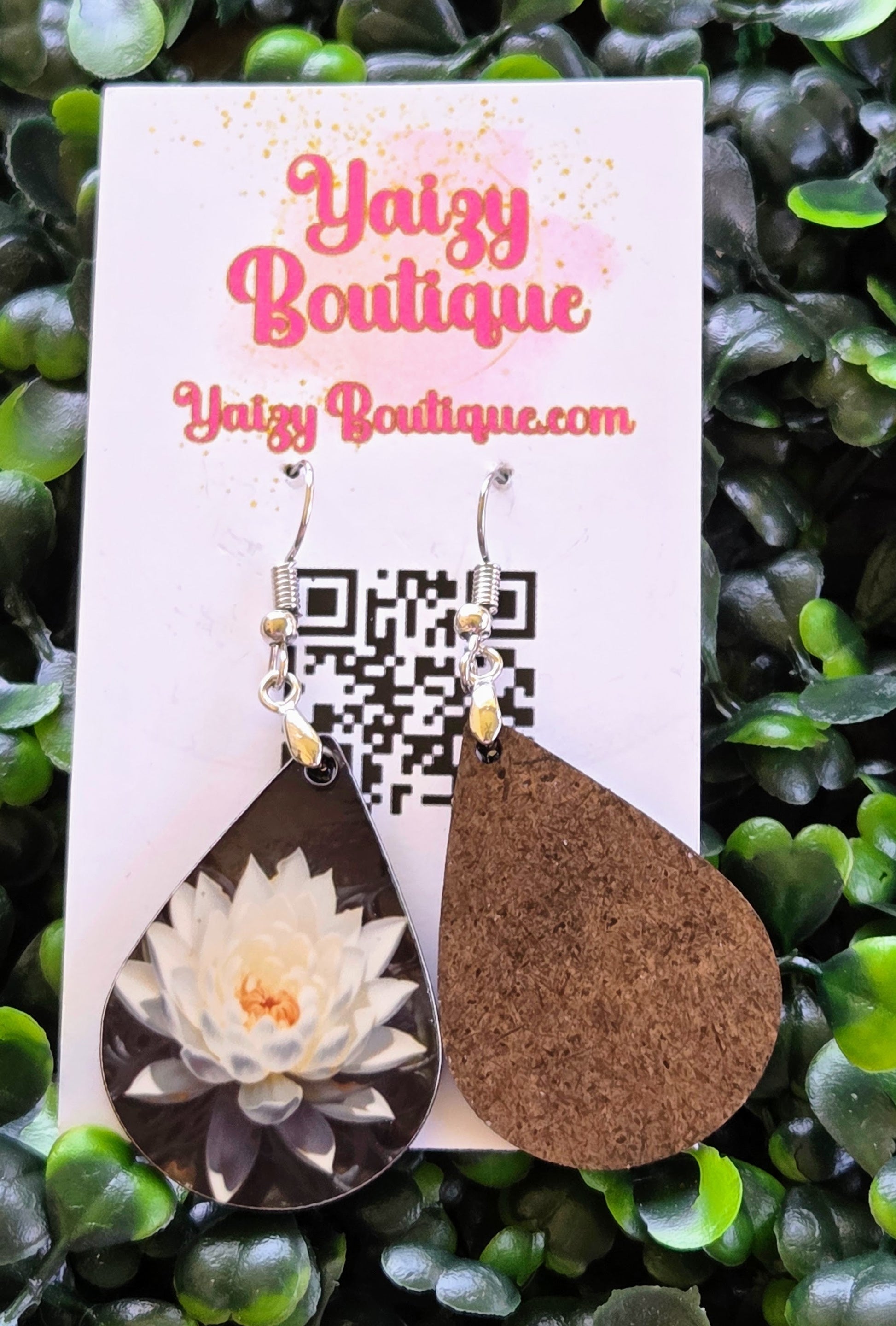 White Lotus Flower Teardrop Earrings – Handmade Lightweight Dangle Jewelry Yaizy Boutique