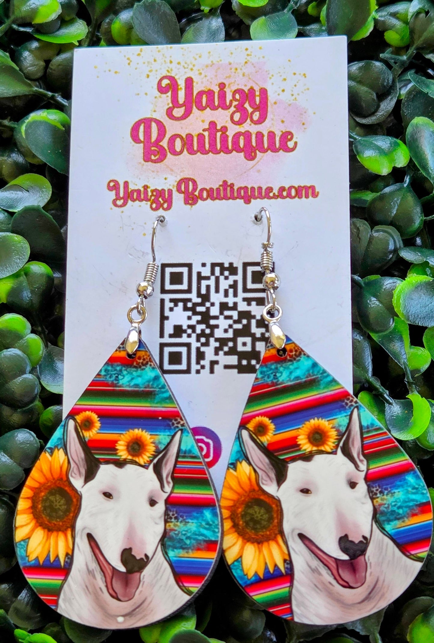 Bull Terrier Sunflower Earrings – Handmade Colorful Teardrop Dog Lover Jewelry Yaizy Boutique