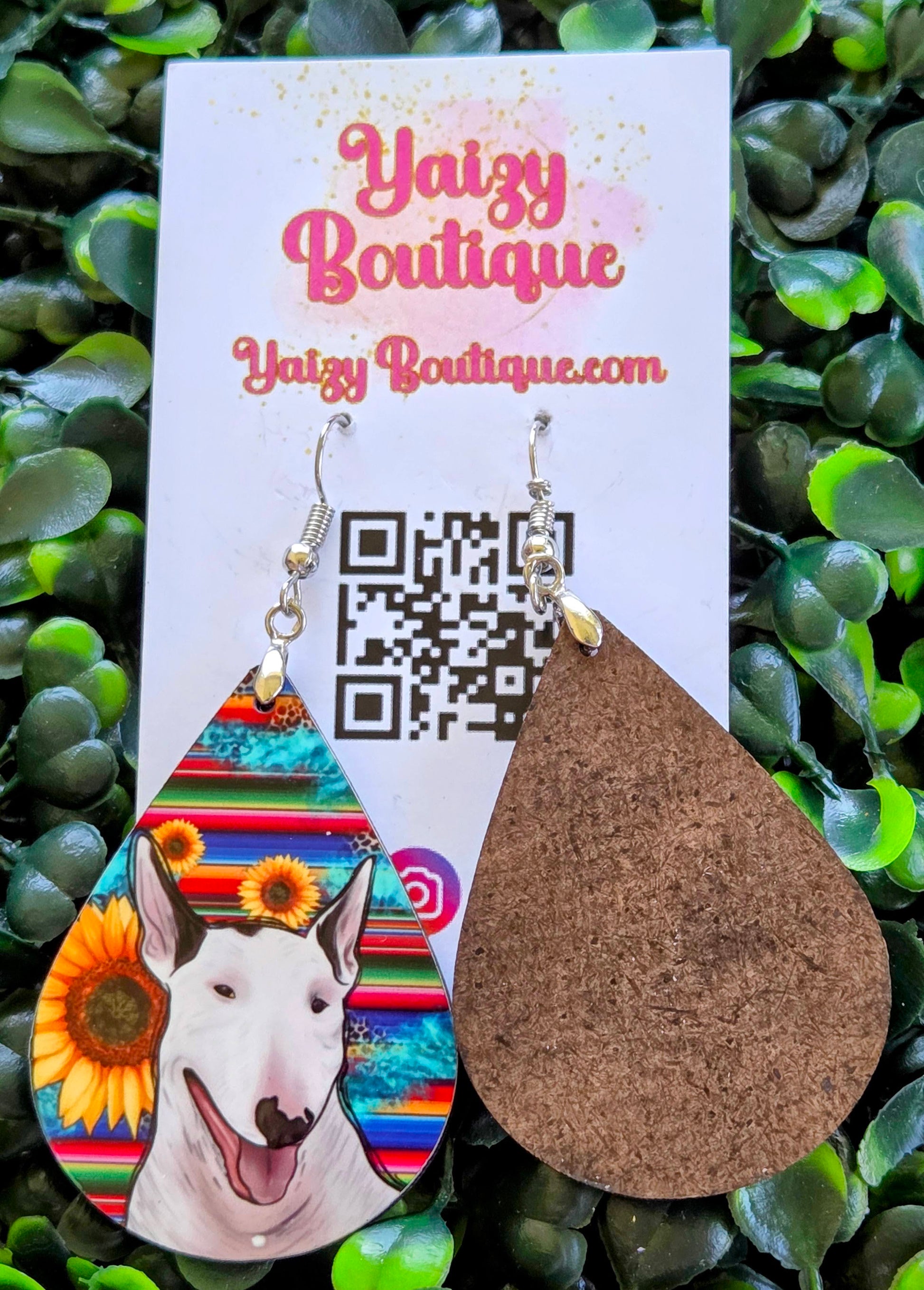 Bull Terrier Sunflower Earrings – Handmade Colorful Teardrop Dog Lover Jewelry Yaizy Boutique