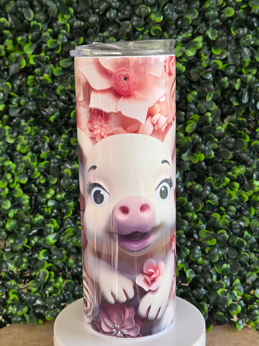 Adorable Piggy 20oz Stainless Steel Tumbler with Floral Design | Clearance Sale Yaizy Boutique