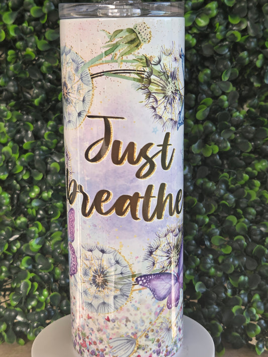 Just Breathe 20oz Stainless Steel Tumbler – Floral Butterfly Inspirational Cup with Lid Yaizy Boutique