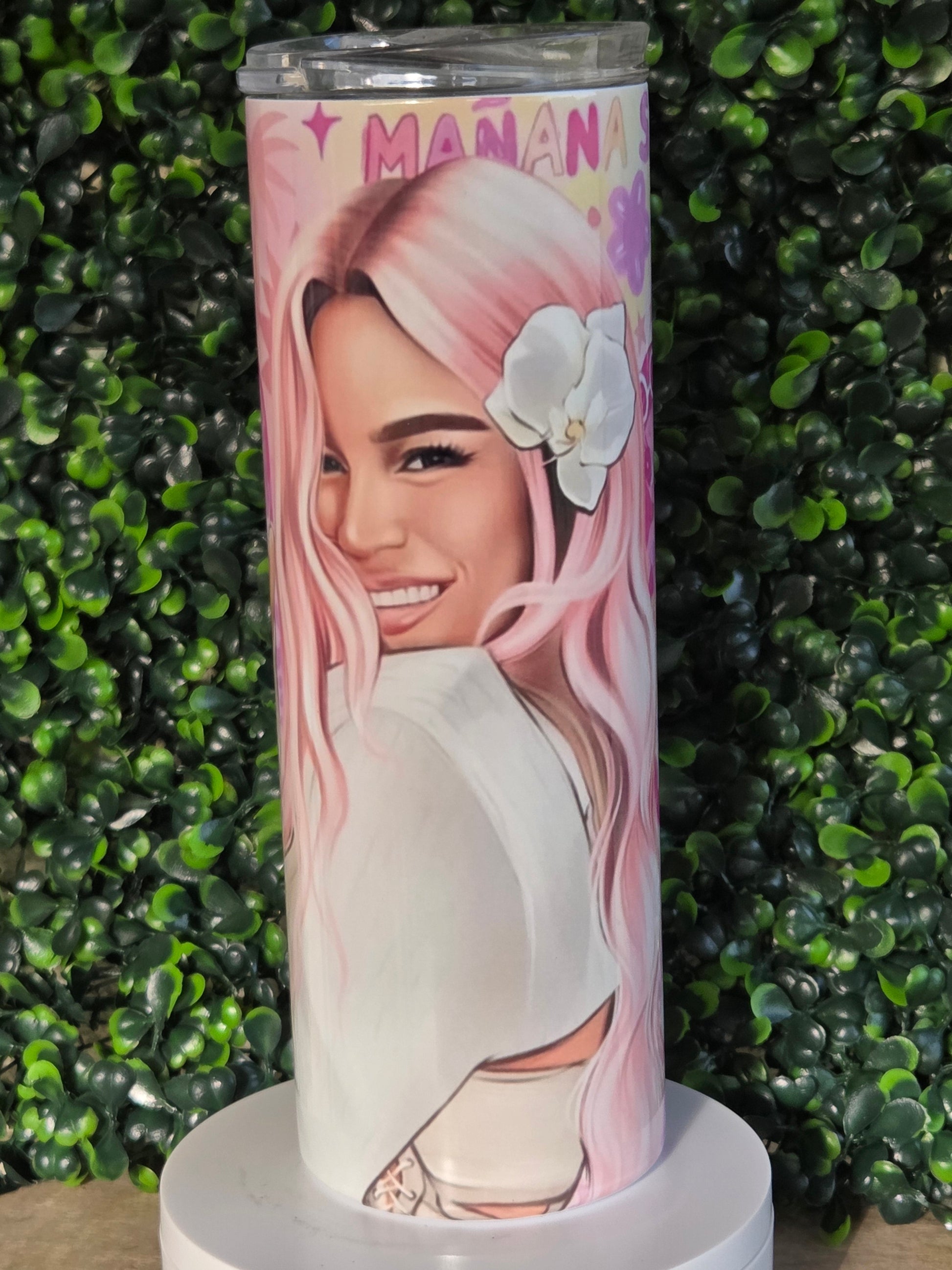 Karol G Inspired 20oz Stainless Steel Tumbler – Pink Hair Design | Clearance Yaizy Boutique