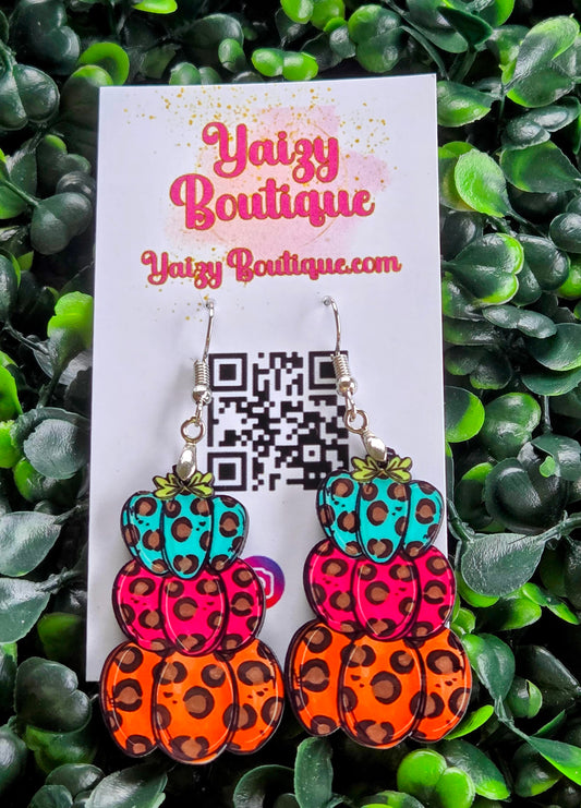 Stacked Leopard Print Pumpkin Earrings – Handmade Colorful Fall Jewelry Yaizy Boutique