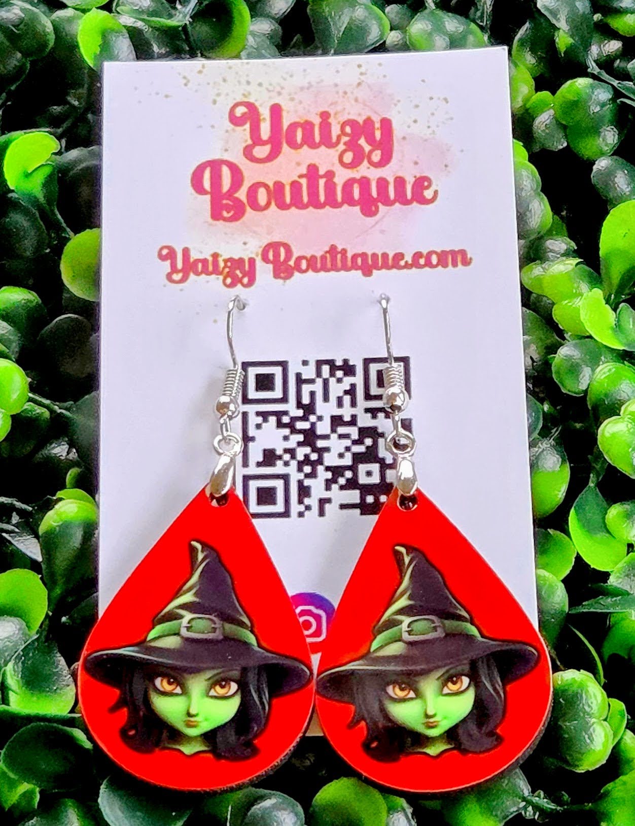 Witch Emoji Halloween Earrings – Handmade Red Teardrop Spooky Jewelry Yaizy Boutique