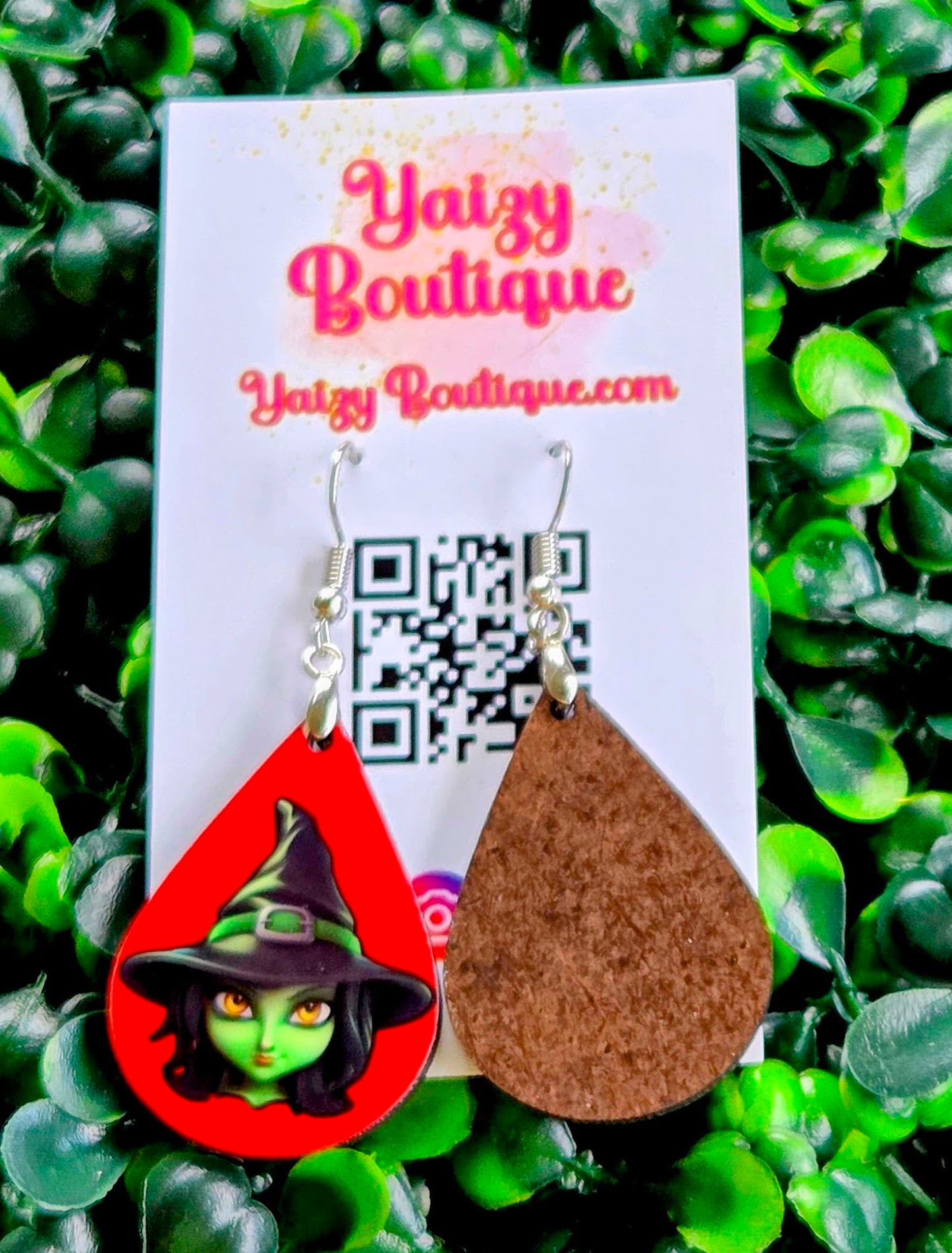 Witch Emoji Halloween Earrings – Handmade Red Teardrop Spooky Jewelry Yaizy Boutique