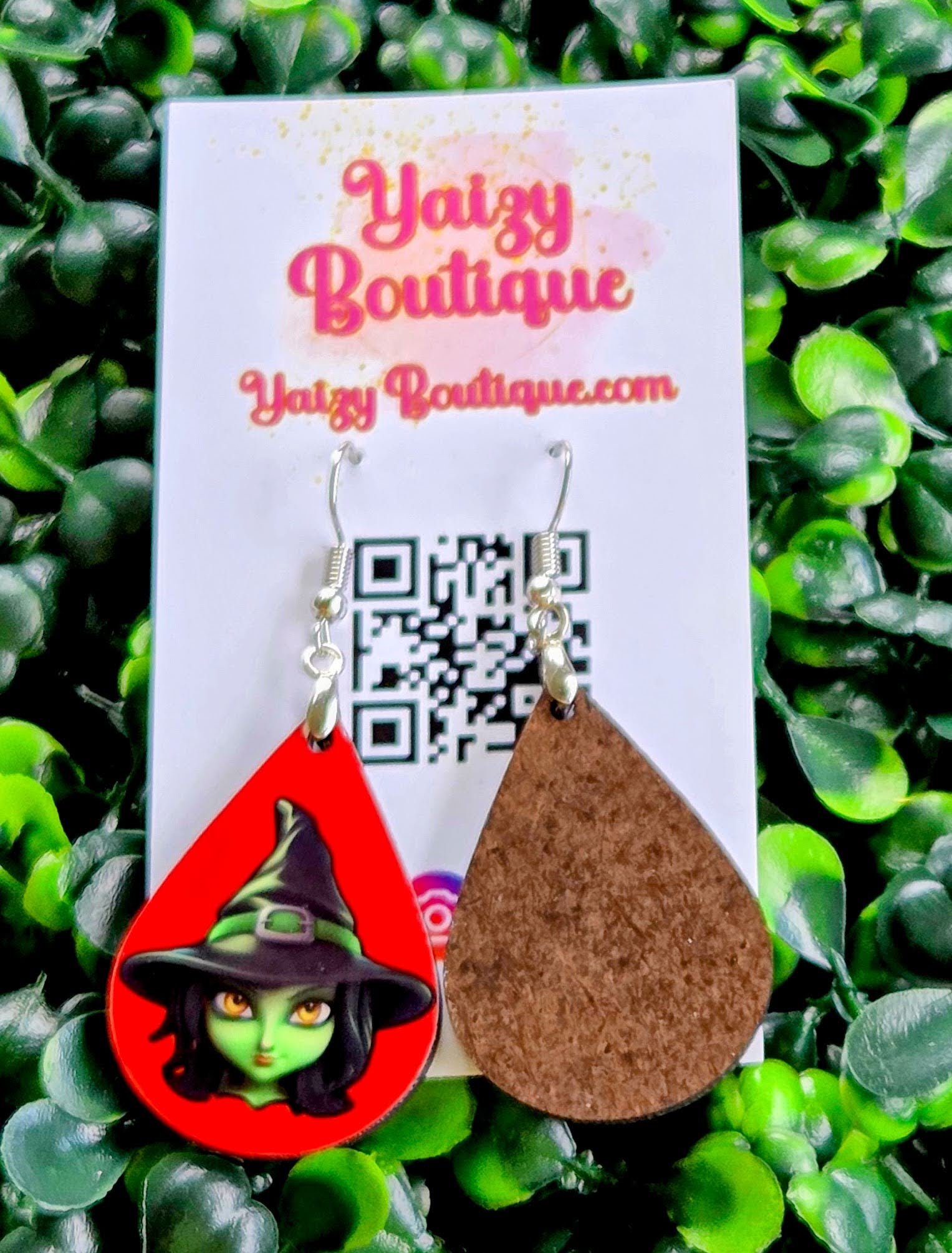 Witch Emoji Halloween Earrings – Handmade Red Teardrop Spooky Jewelry Yaizy Boutique