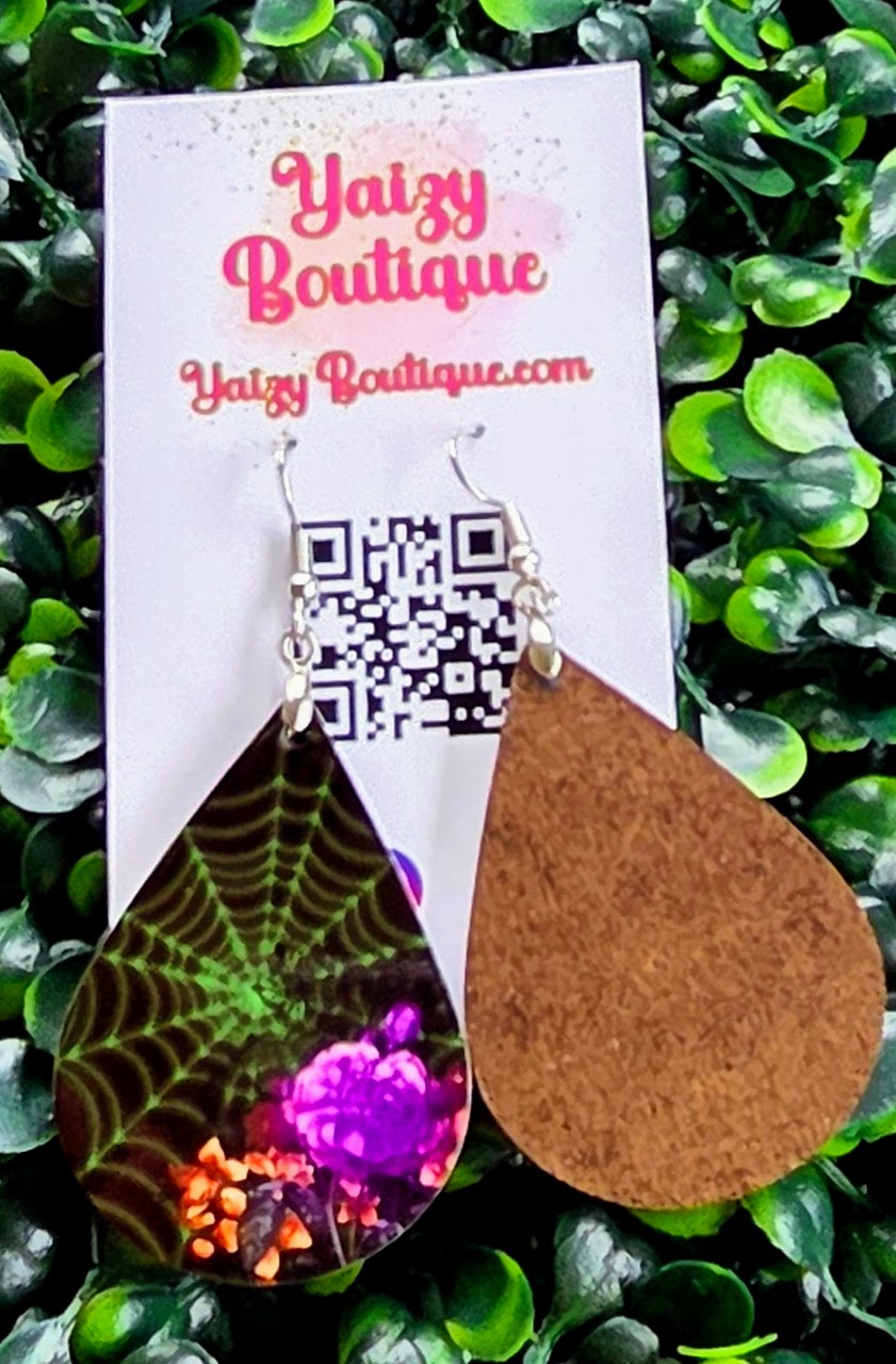 Spider Web Floral Halloween Earrings – Handmade Teardrop Statement Jewelry Yaizy Boutique