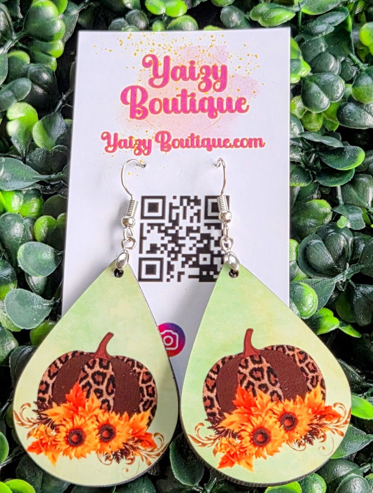 Leopard Pumpkin Fall Earrings – Handmade Sunflower Teardrop Jewelry Yaizy Boutique