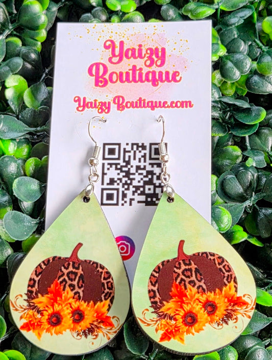 Leopard Pumpkin Fall Earrings – Handmade Sunflower Teardrop Jewelry Yaizy Boutique